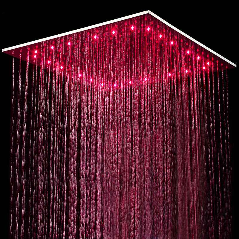 20'' or 24'' Ceiling-Mounted Chrome Rainfall Shower Faucet - Two-Way Functionality with Hand Shower & 3-Color LED System