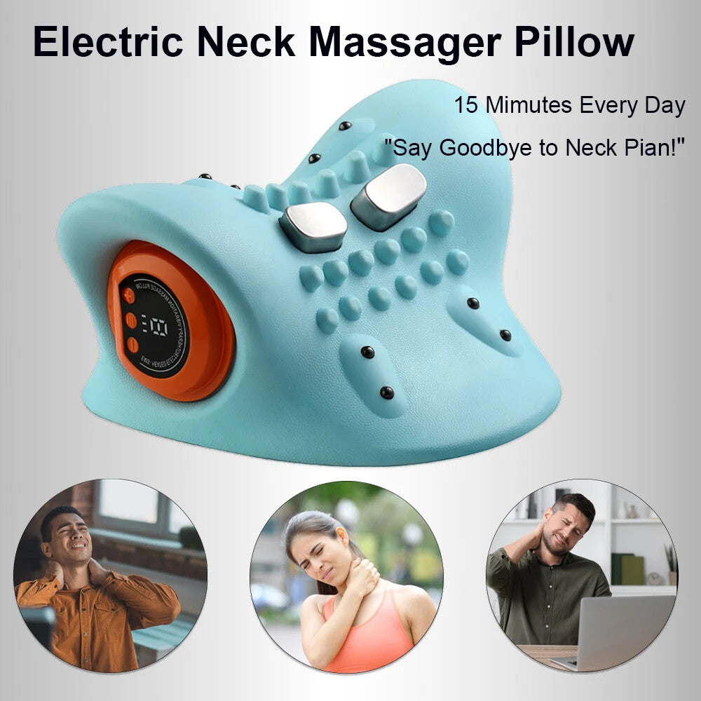 Electric Neck Massager Cervical Pillow EMS Traction Heating Vibration Massage