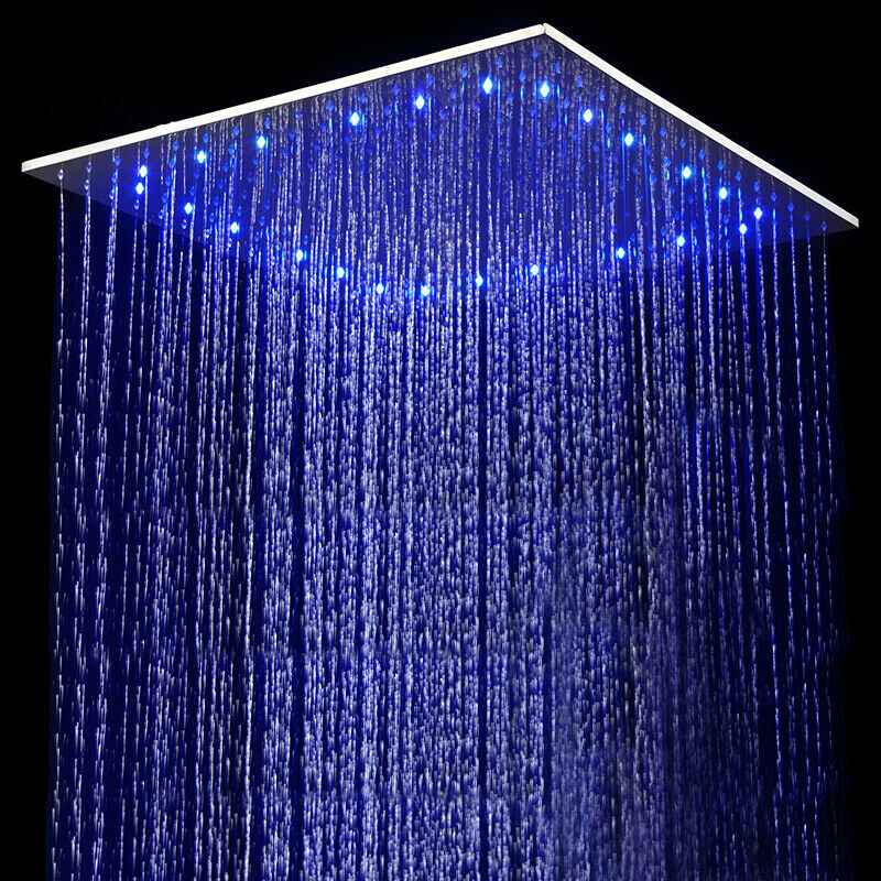20'' or 24'' Ceiling-Mounted Chrome Rainfall Shower Faucet - Two-Way Functionality with Hand Shower & 3-Color LED System