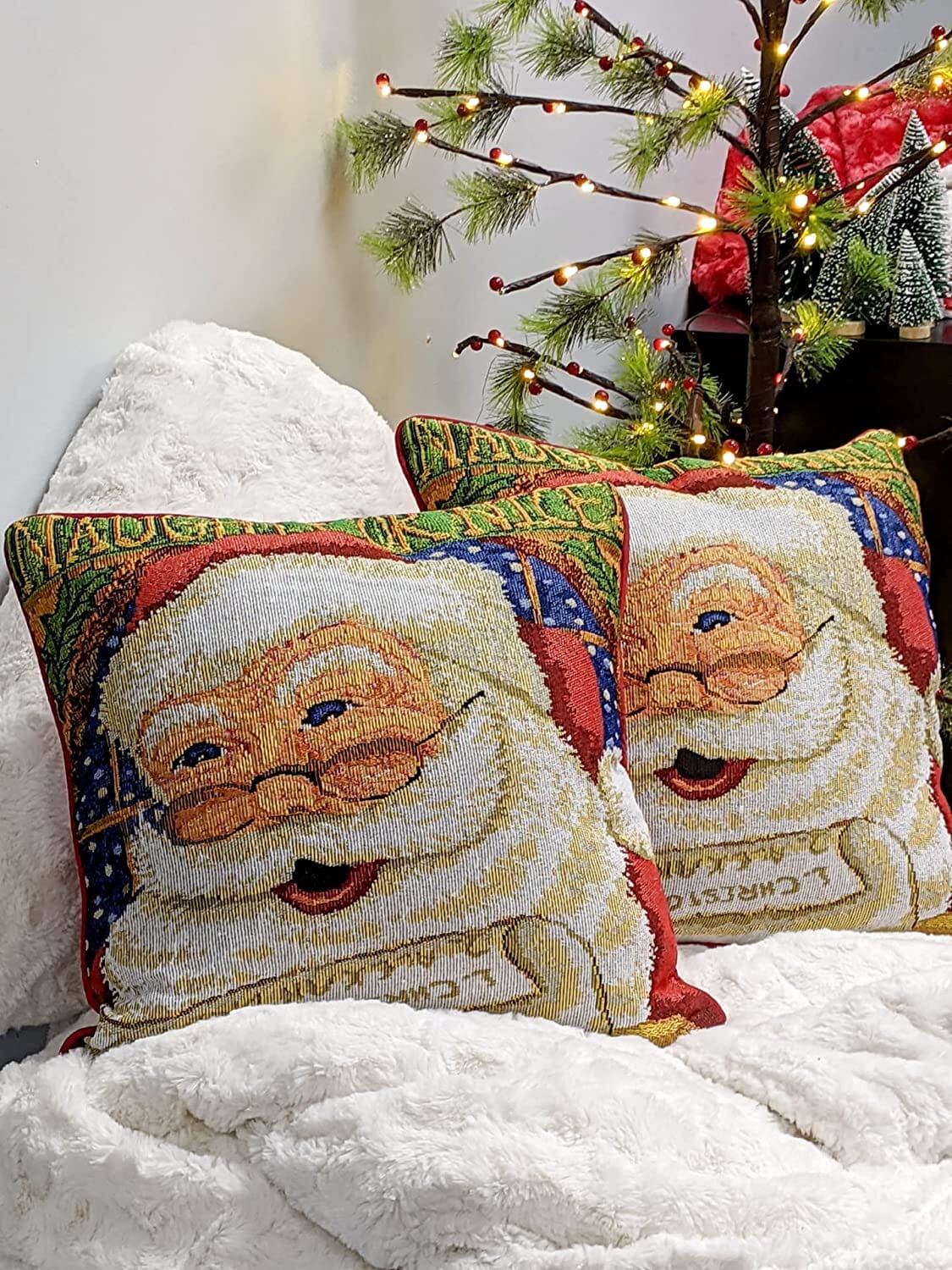 DaDa Bedding Naughty or Nice Santa Claus Christmas Woven Tapestry Throw Pillow Cover - 16
