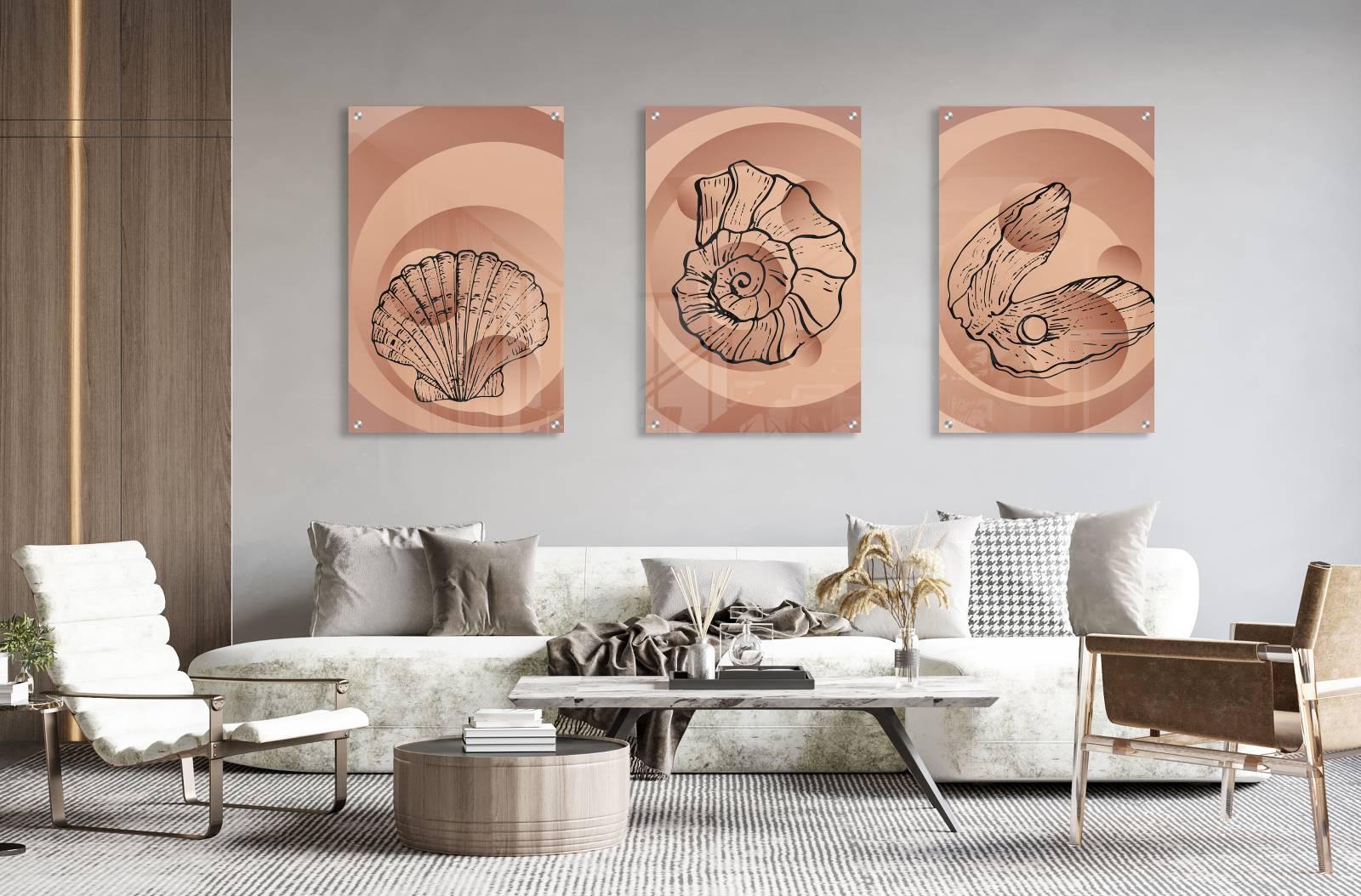 Shells Pattern Set of 3 Prints Modern Wall Art Modern Artwork
