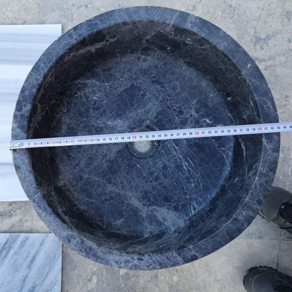 Natural Stone Sirius Black Marble Vessel Sink Polished (D)16.5" (H)6"