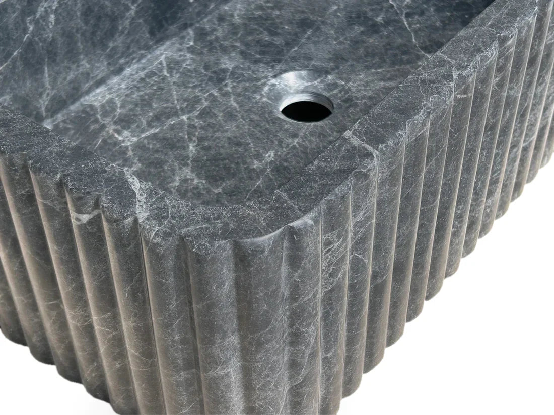 Sirius Black Marble Wall-mount Bathroom Sink Ribbed with 4