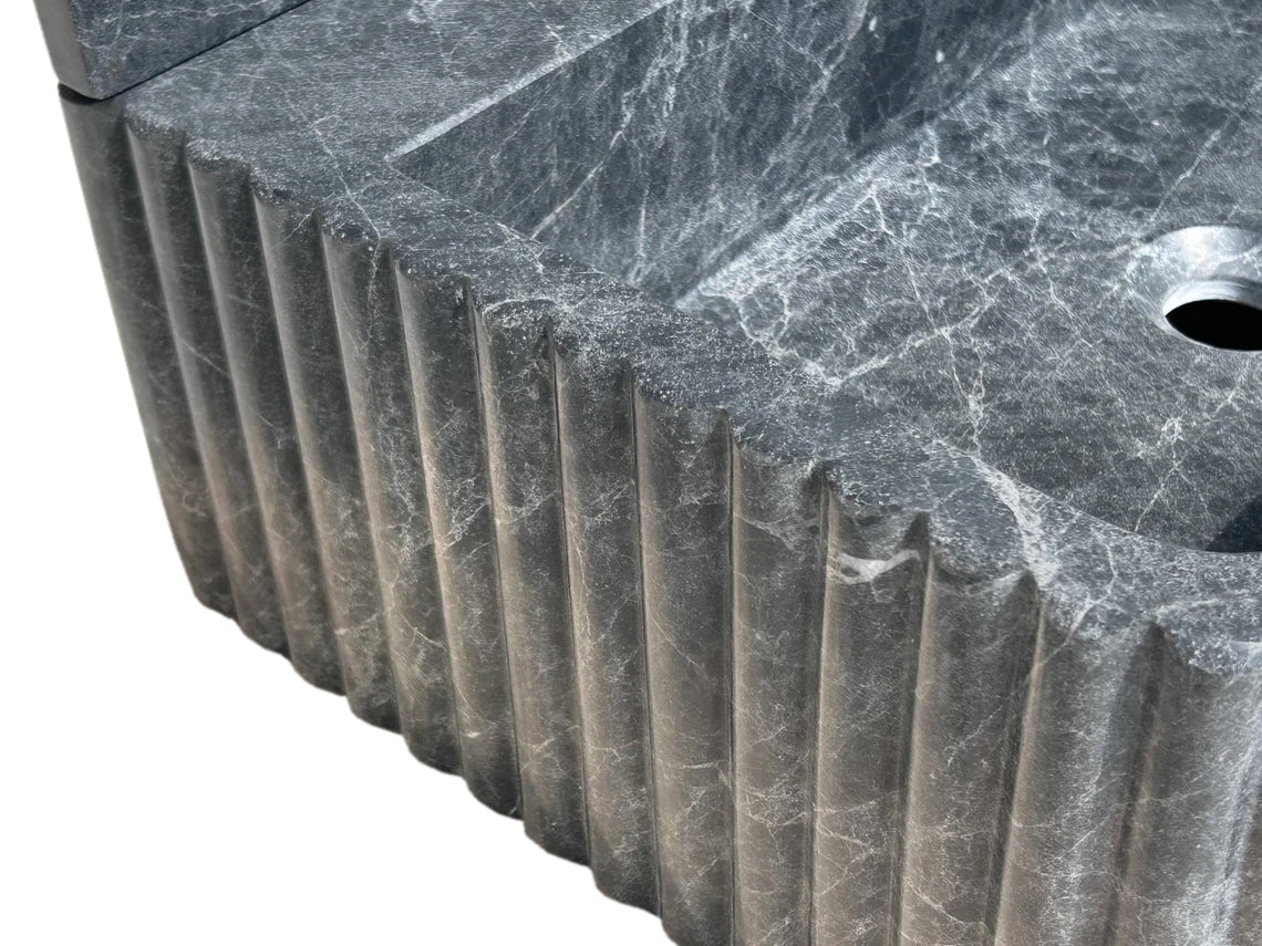 Sirius Black Marble Wall-mount Bathroom Sink Ribbed with 4