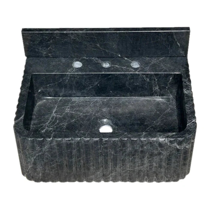 Sirius Black Marble Wall-mount Bathroom Sink Ribbed with 4