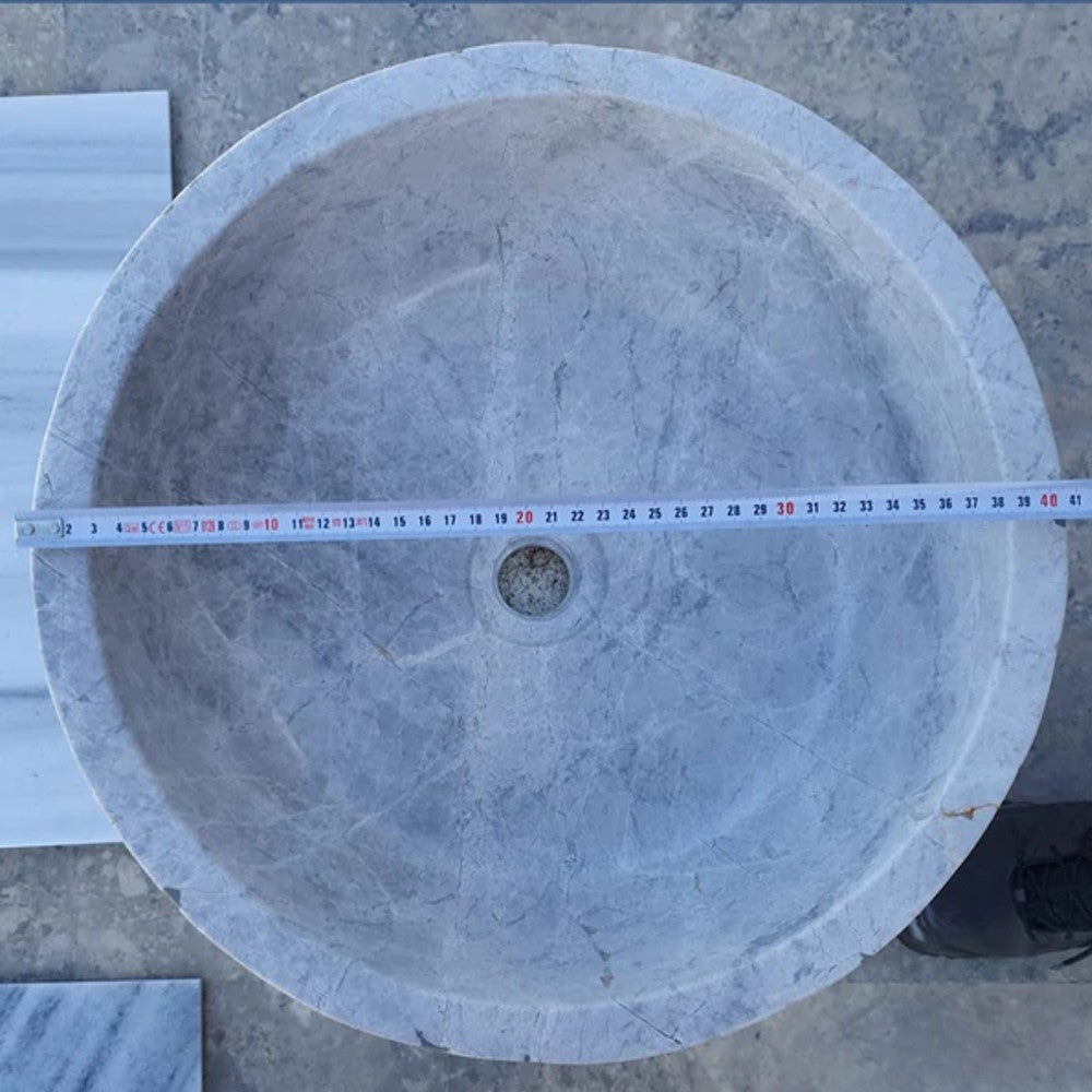 Natural Stone Sirius Silver Marble Self-Rimming Vessel Sink Polished (D)16