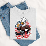 Grillin’ & Chillin’, Bald & Proud T-Shirt – Patriotic Bald Eagle BBQ Vintage Tee