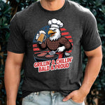 Grillin’ & Chillin’, Bald & Proud T-Shirt – Patriotic Bald Eagle BBQ Vintage Tee