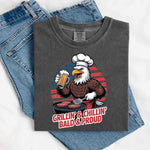 Grillin’ & Chillin’, Bald & Proud T-Shirt – Patriotic Bald Eagle BBQ Vintage Tee