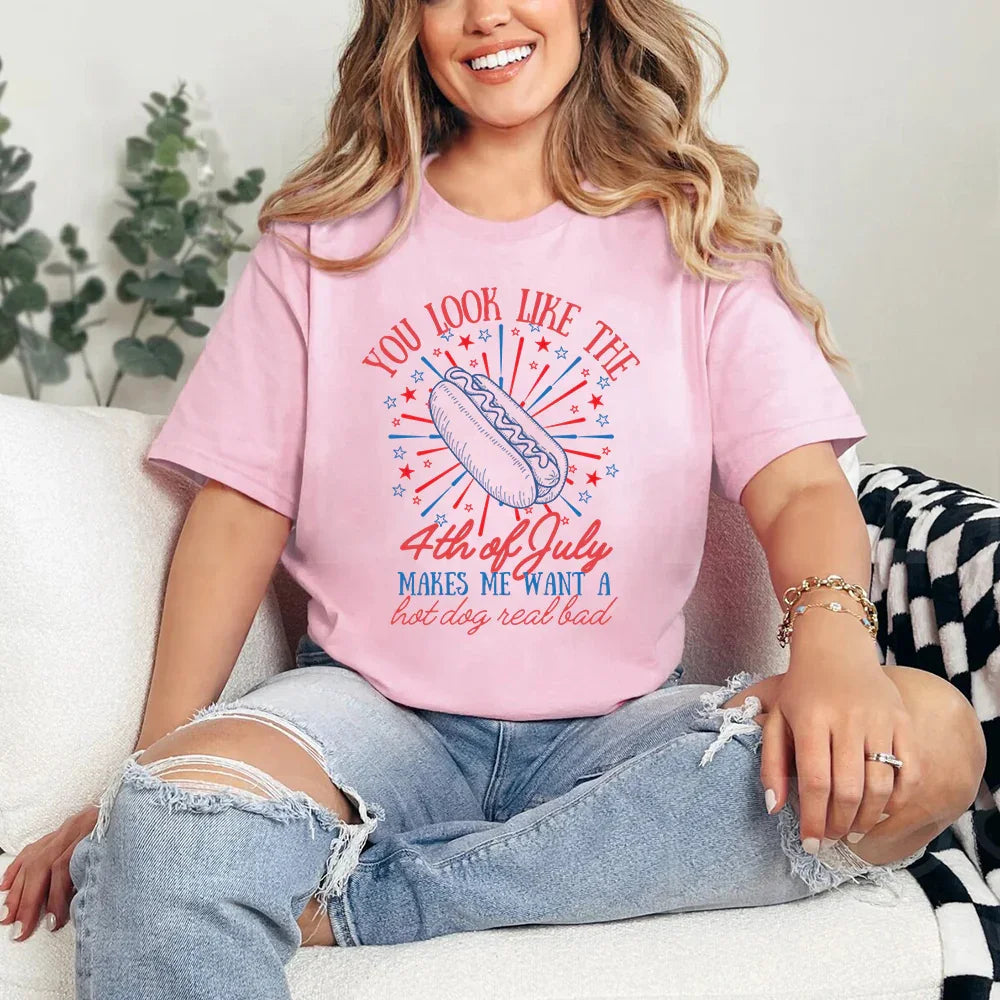 You Look Like the 4th of July Hot Dog Shirt – Funny Independence Day T-Shirt