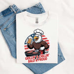 Grillin’ & Chillin’, Bald & Proud T-Shirt – Patriotic Bald Eagle BBQ Vintage Tee