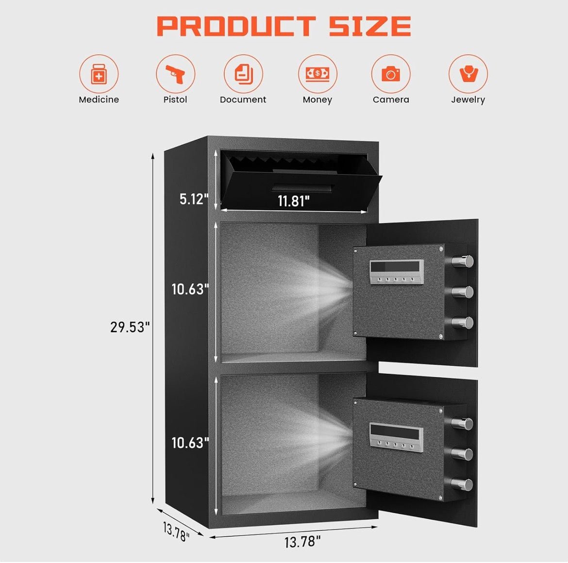 SOUTHEASTERN F3014EE Double Door Money Drop Depository Safe with Quick Access Electronic Lock & Back up Key