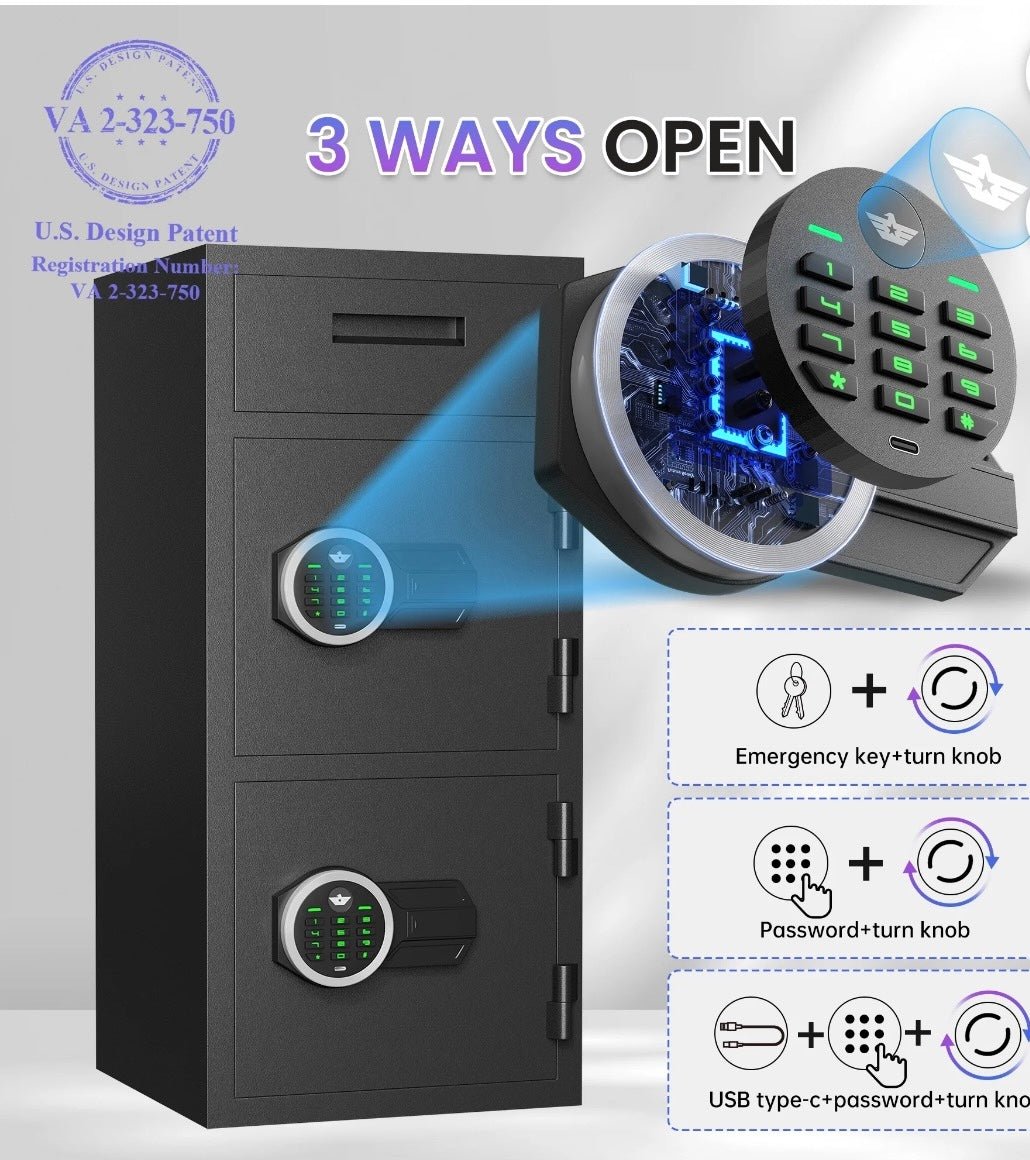 SOUTHEASTERN F3014EE Double Door Money Drop Depository Safe with Quick Access Electronic Lock & Back up Key