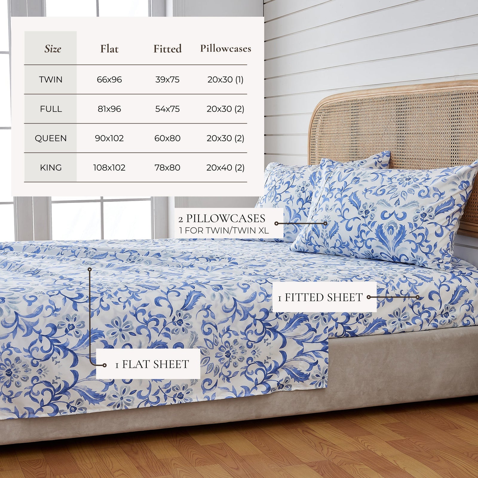 4 Piece Watercolor Floral Microfiber Sheet - Delia Collection
