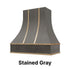 Wood Range Hood With Curved Front, Brass Strapping and Buttons - 30", 36", 42", 48", 54" and 60" Widths Available