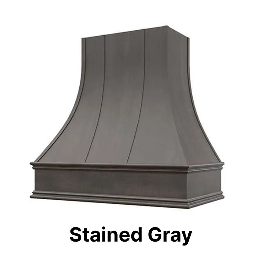 Wood Range Hood With Curved Strapped Front and Decorative Trim - 30