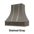 Wood Range Hood With Curved Front and Brass Strapping and Flat Trim - 30" 36" 42" 48" 54" and 60" Widths Available
