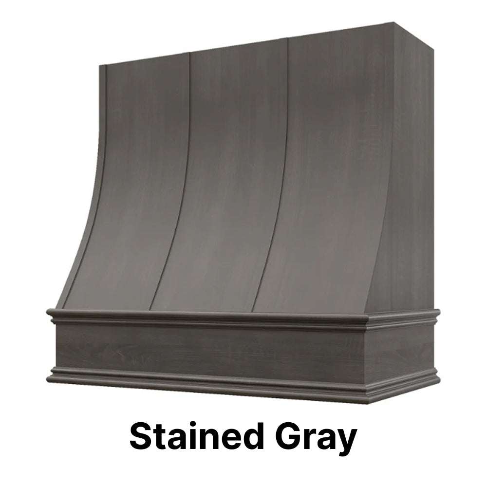 Wood Range Hood With Sloped Strapped Front and Decorative Trim - 30