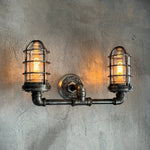 Black Pipe Light - Industrial Double Cage Wall Sconce - The Ironforge