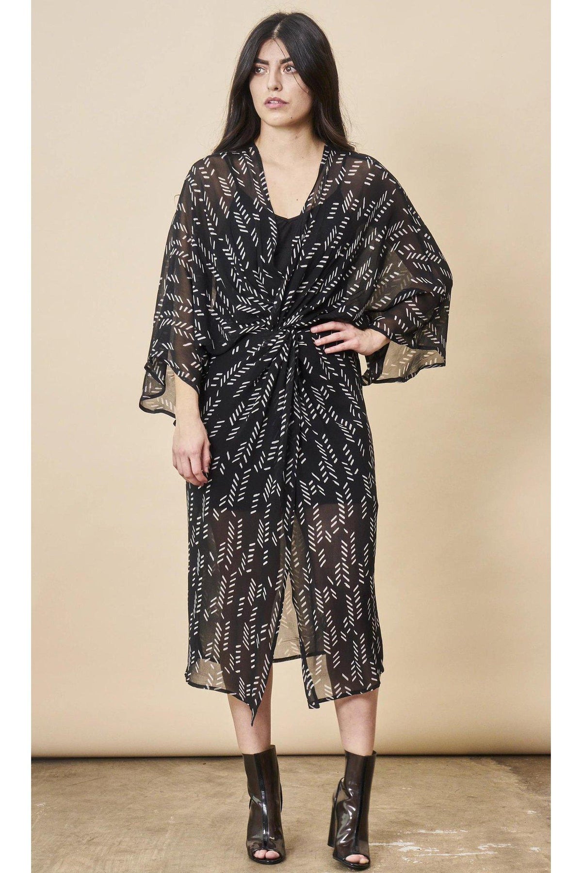 Stylized Feather Twisted Midi in Black + White
