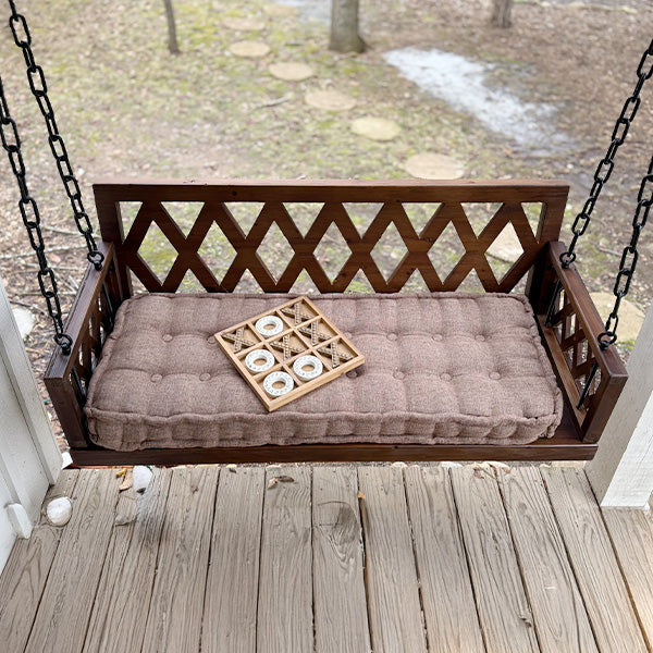 Brown Porch Swing with Cushion