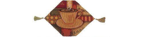 DaDa Bedding Set of 3-Pieces - Smell of Coffee Café Cup Orange Brown Woven Tapestry Dining Table Runners (9912)