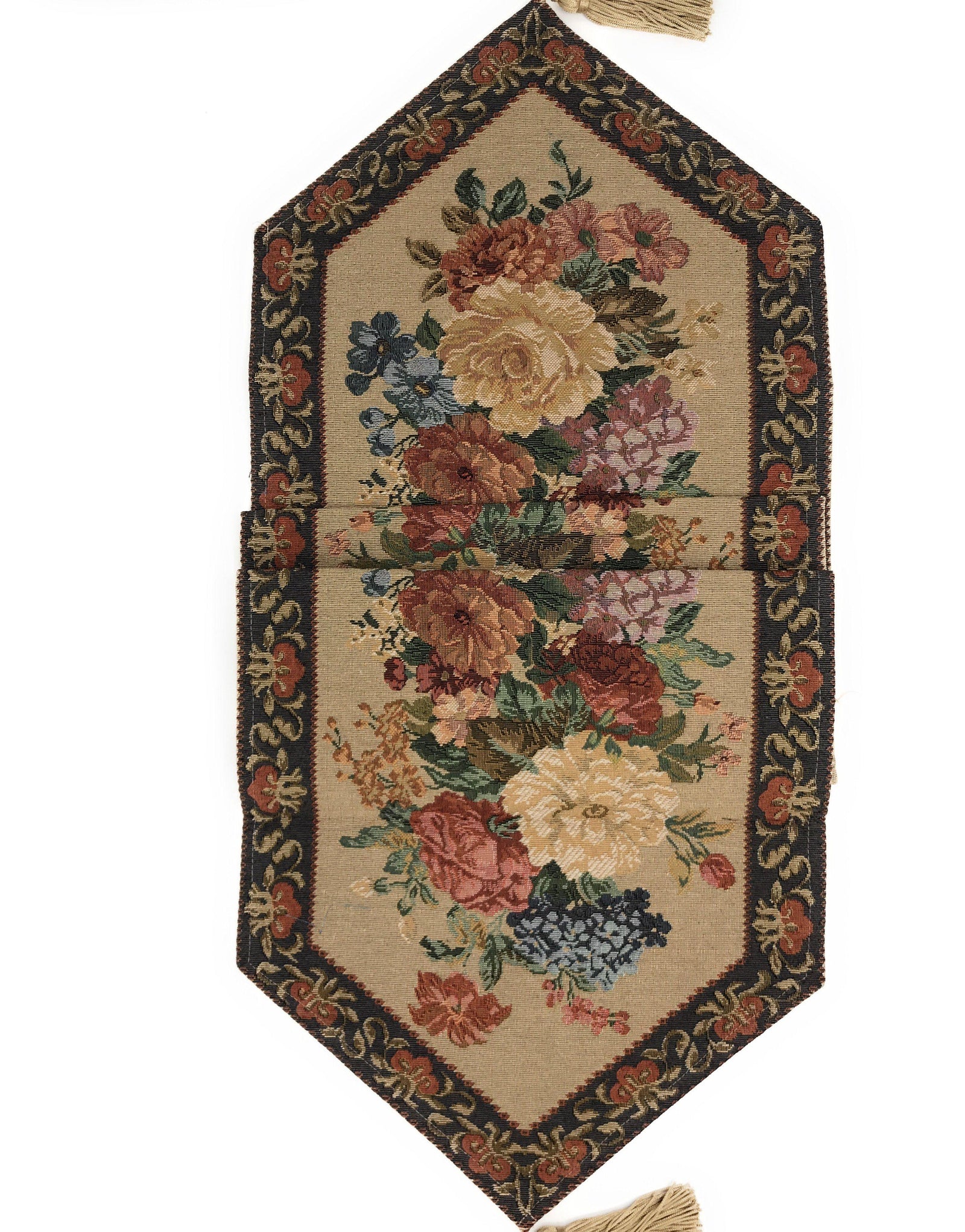 DaDa Bedding Breath of Spring Colorful Floral Beige Brown Tapestry Dining Table Runner (3089)