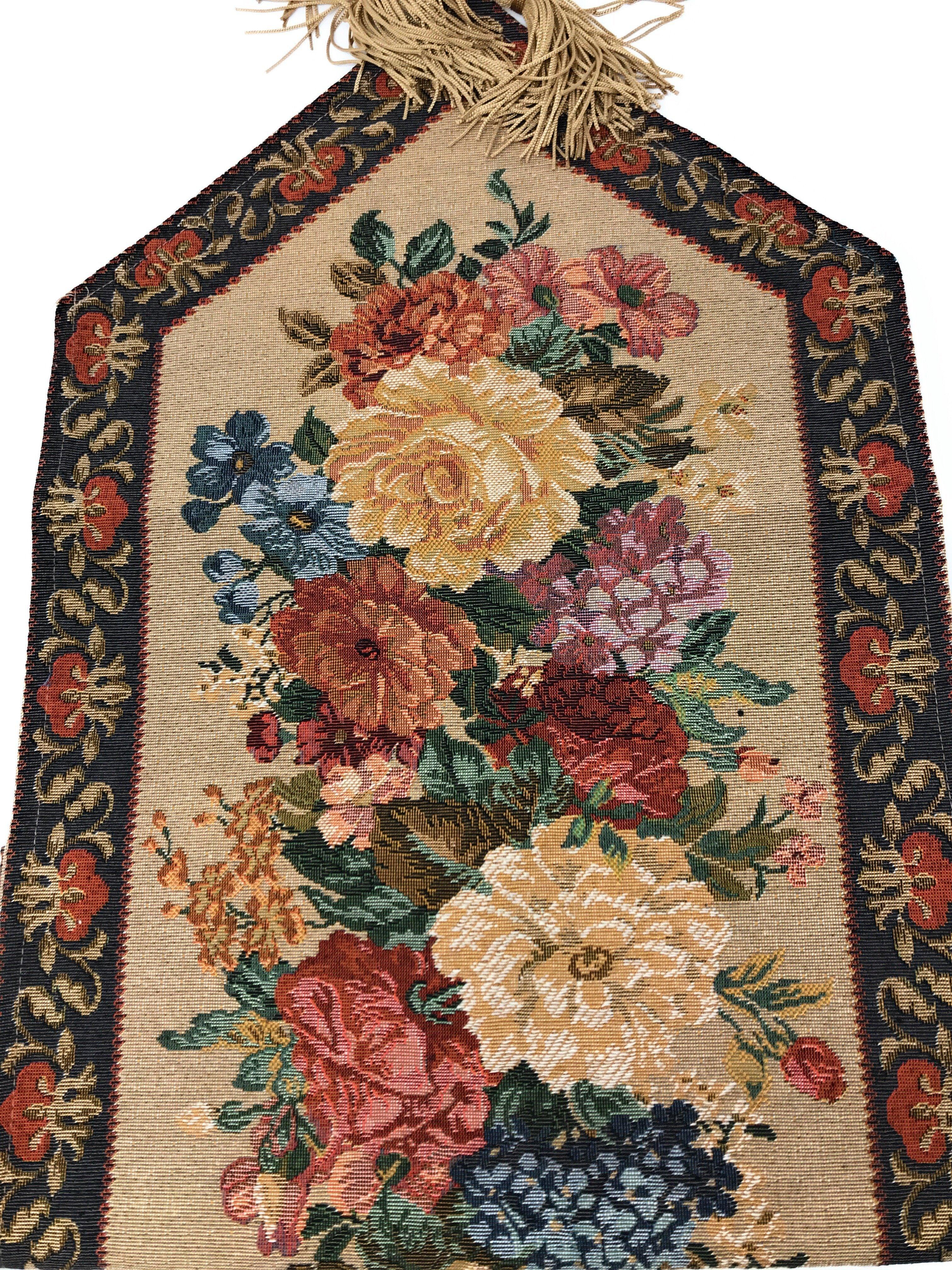 DaDa Bedding Breath of Spring Colorful Floral Beige Brown Tapestry Dining Table Runner (3089)
