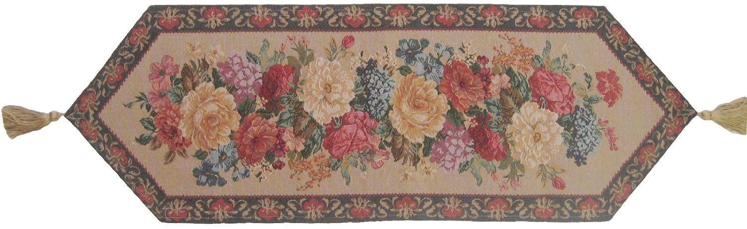 DaDa Bedding Breath of Spring Colorful Floral Beige Brown Tapestry Dining Table Runner (3089)