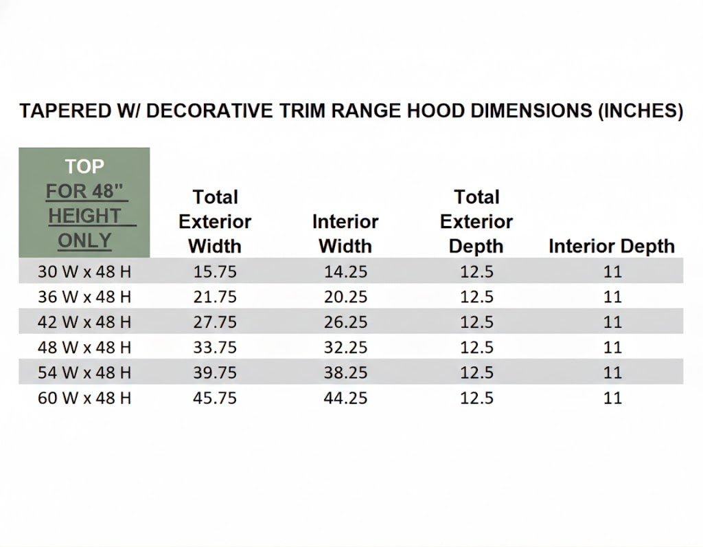 Wood Range Hood With Tapered Front and Decorative Trim - 30