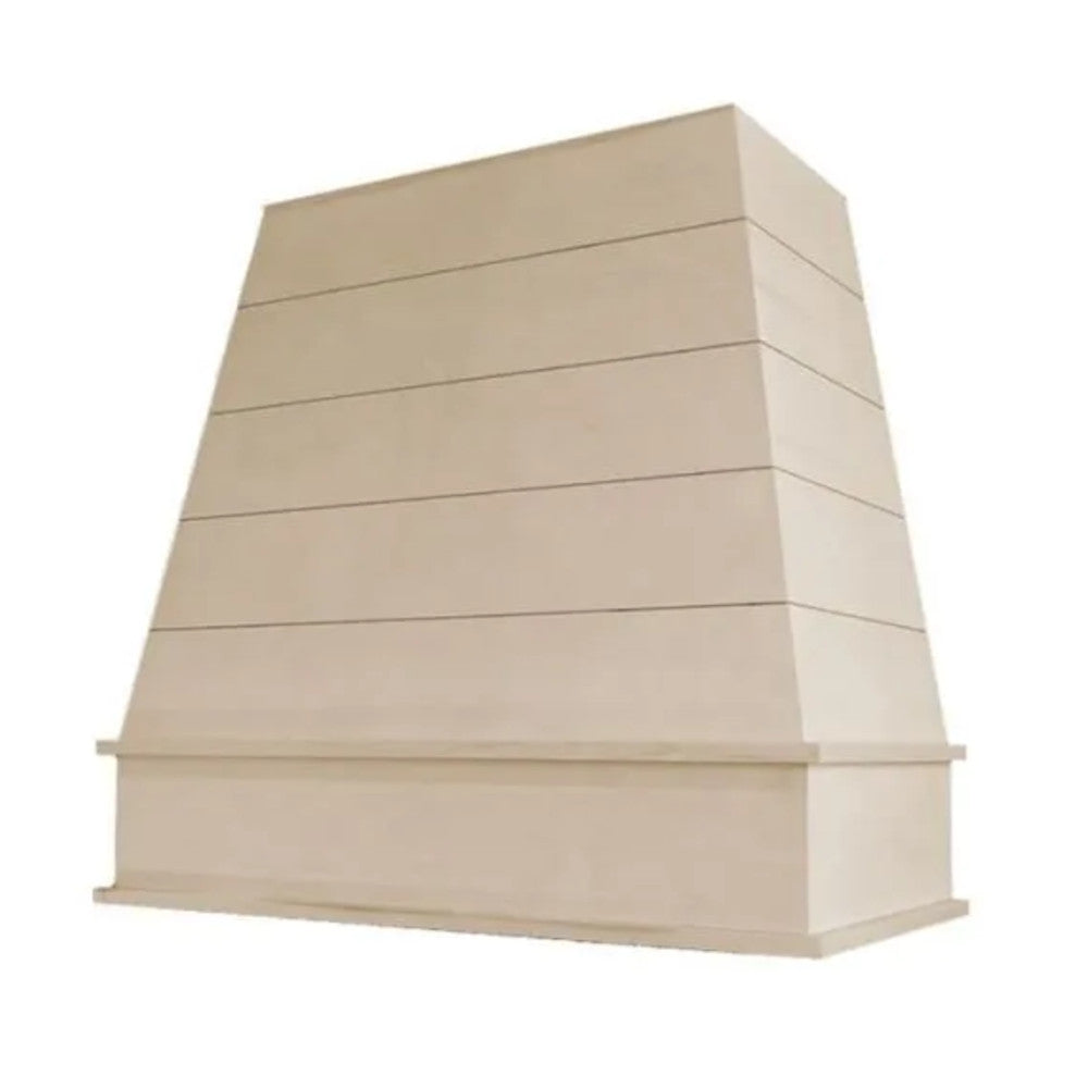 Unfinished Wood Range Hood With Tapered Shiplap Front and Block Trim - 30