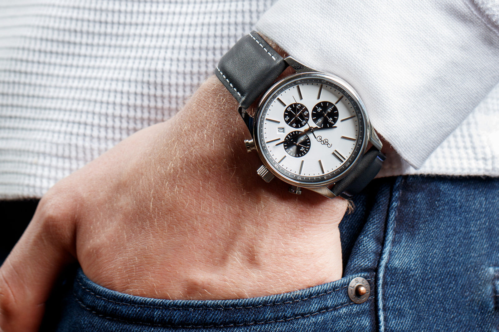 White and Black Chronograph Watch