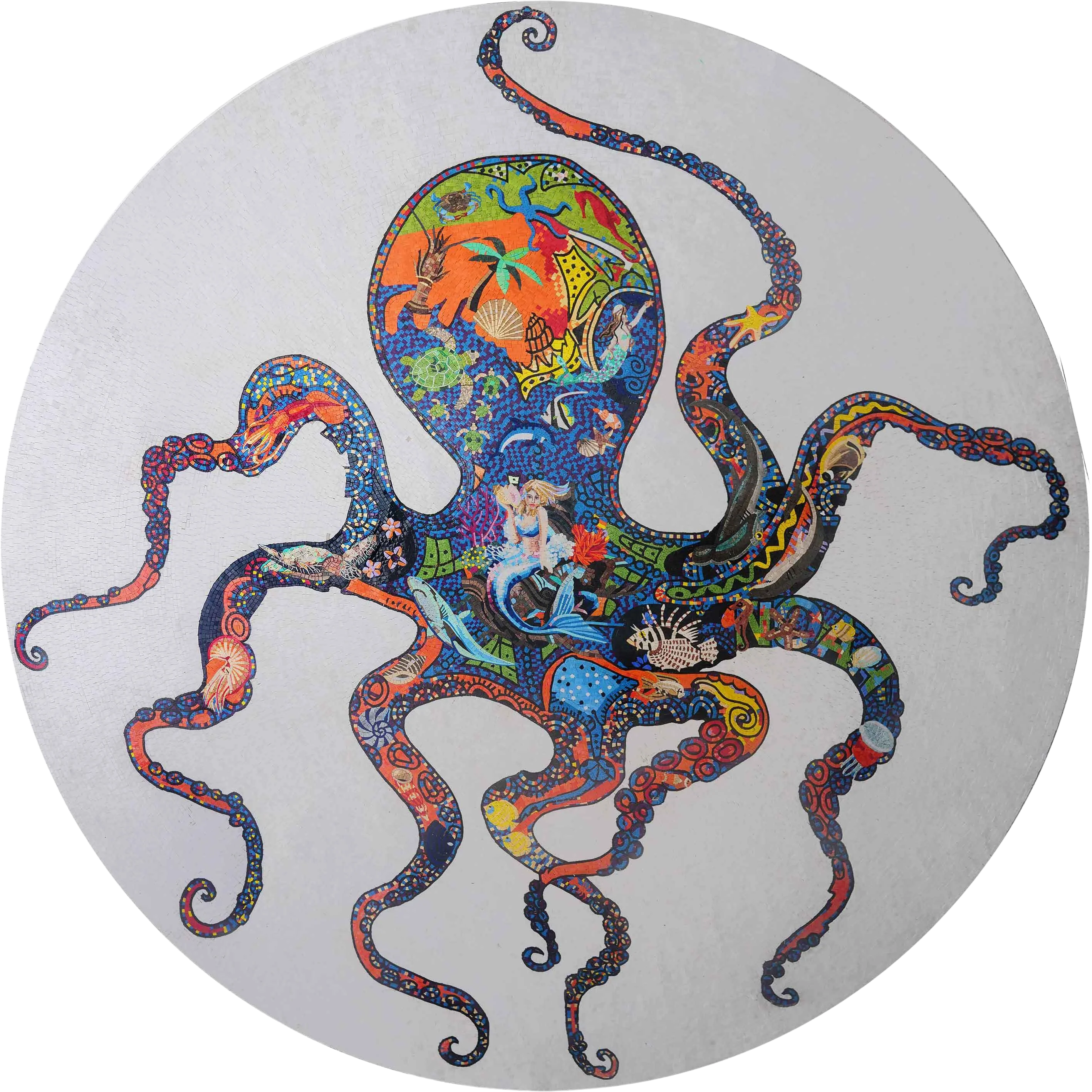 The Ocean Octopus - White Mosaic Medallion