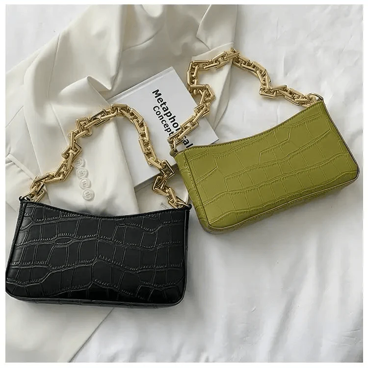 Thick Chain Vintage Shoulder Bags For Women Stone Pattern French Style Armpit Women Bag Pu Leather Minimalist Handbag Clutches