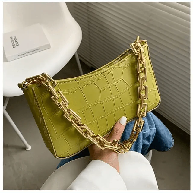 Thick Chain Vintage Shoulder Bags For Women Stone Pattern French Style Armpit Women Bag Pu Leather Minimalist Handbag Clutches