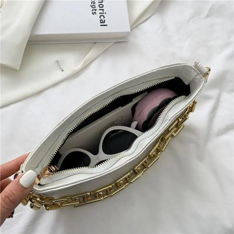 Thick Chain Vintage Shoulder Bags For Women Stone Pattern French Style Armpit Women Bag Pu Leather Minimalist Handbag Clutches