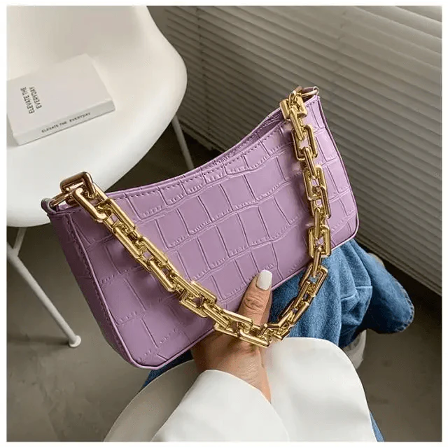Thick Chain Vintage Shoulder Bags For Women Stone Pattern French Style Armpit Women Bag Pu Leather Minimalist Handbag Clutches