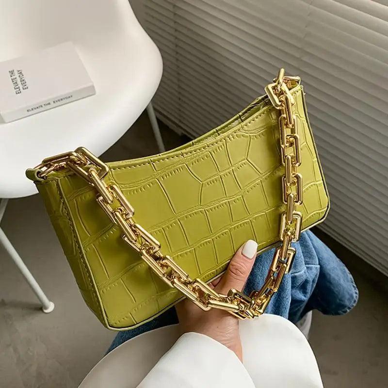 Thick Chain Vintage Shoulder Bags For Women Stone Pattern French Style Armpit Women Bag Pu Leather Minimalist Handbag Clutches