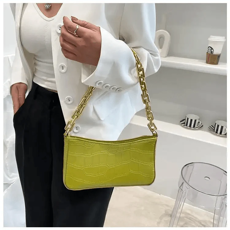 Thick Chain Vintage Shoulder Bags For Women Stone Pattern French Style Armpit Women Bag Pu Leather Minimalist Handbag Clutches