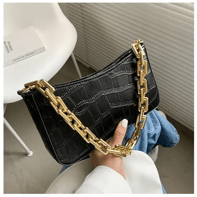 Thick Chain Vintage Shoulder Bags For Women Stone Pattern French Style Armpit Women Bag Pu Leather Minimalist Handbag Clutches