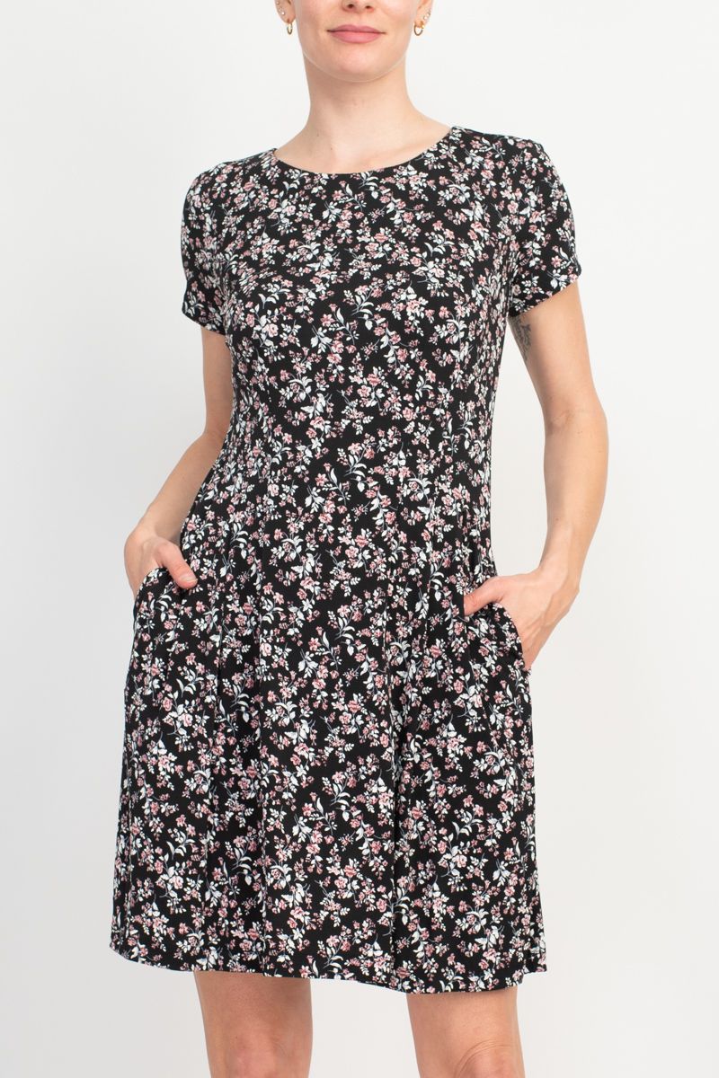 Connected Apparel Floral Soft Dress - Mauve Scuba Crepe