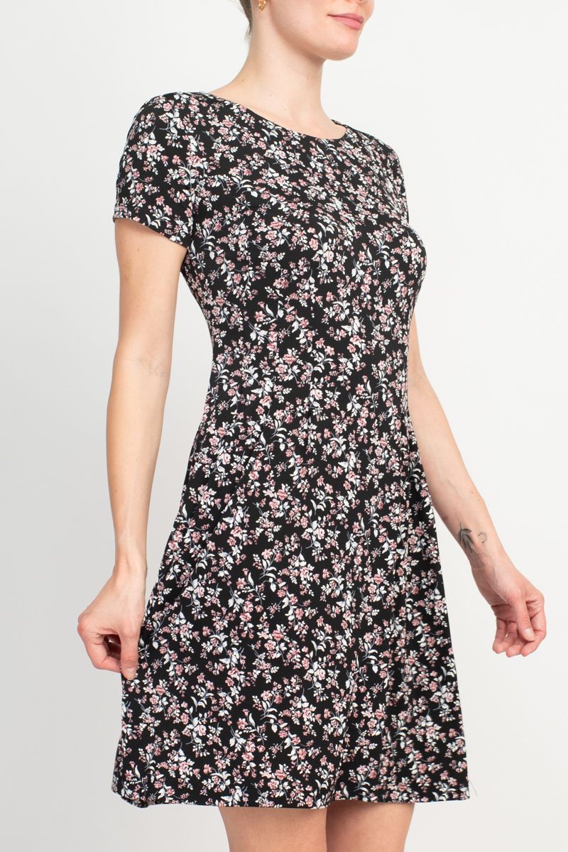 Connected Apparel Floral Soft Dress - Mauve Scuba Crepe