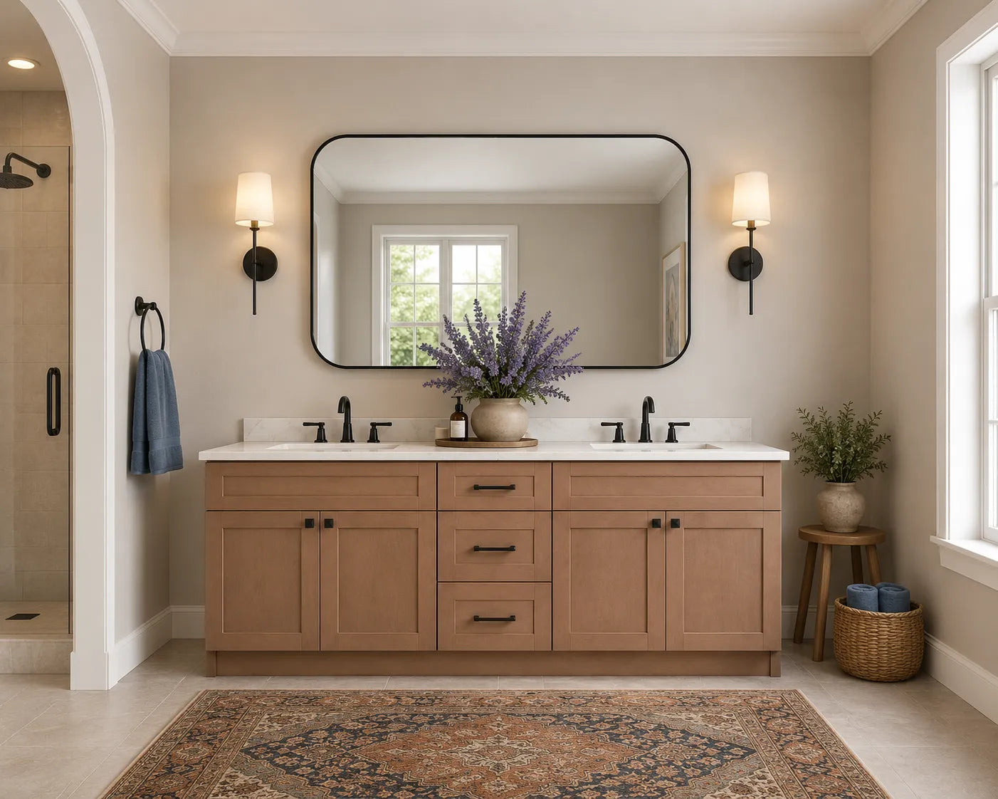 80 Inch Toffee Shaker Double Sink Bathroom Vanity with Drawers
