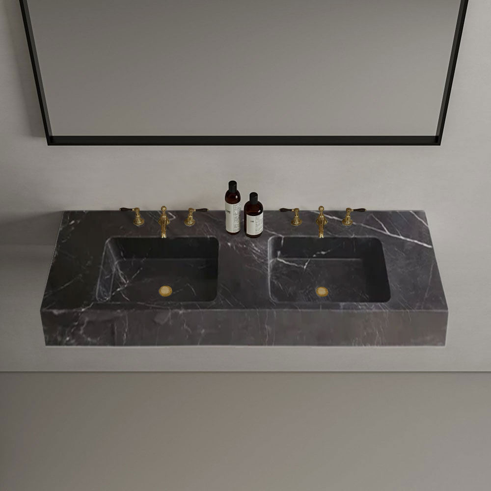 Toros Black Marble Double Sink Wall-mount Bathroom Sink Polished (W)18
