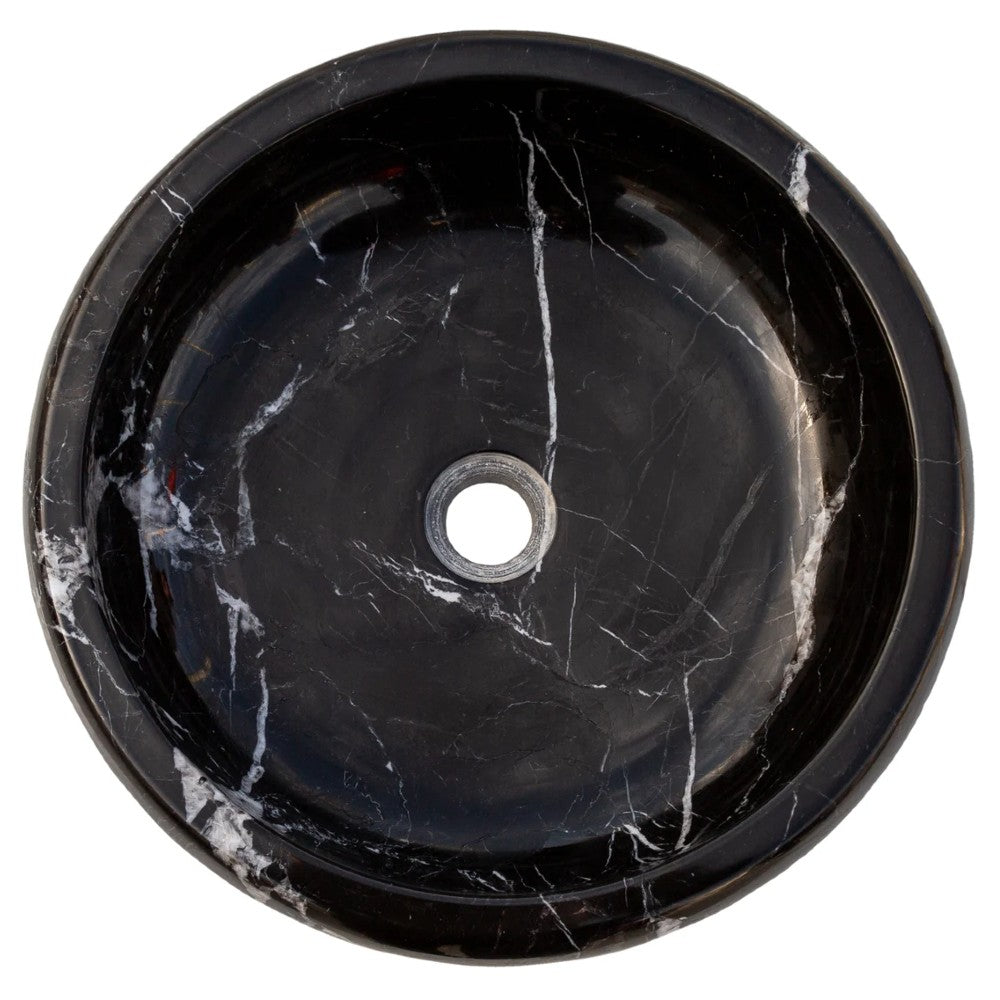 Natural Stone Toros Black Marble Vessel Sink Bowl Polished (D)16