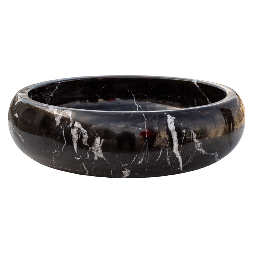 Natural Stone Toros Black Marble Vessel Sink Bowl Polished (D)16