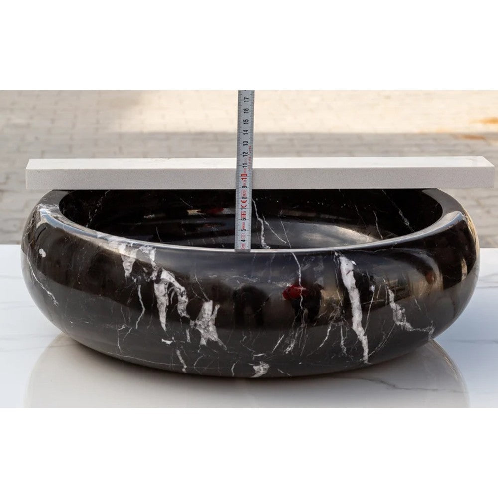 Natural Stone Toros Black Marble Vessel Sink Bowl Polished (D)16