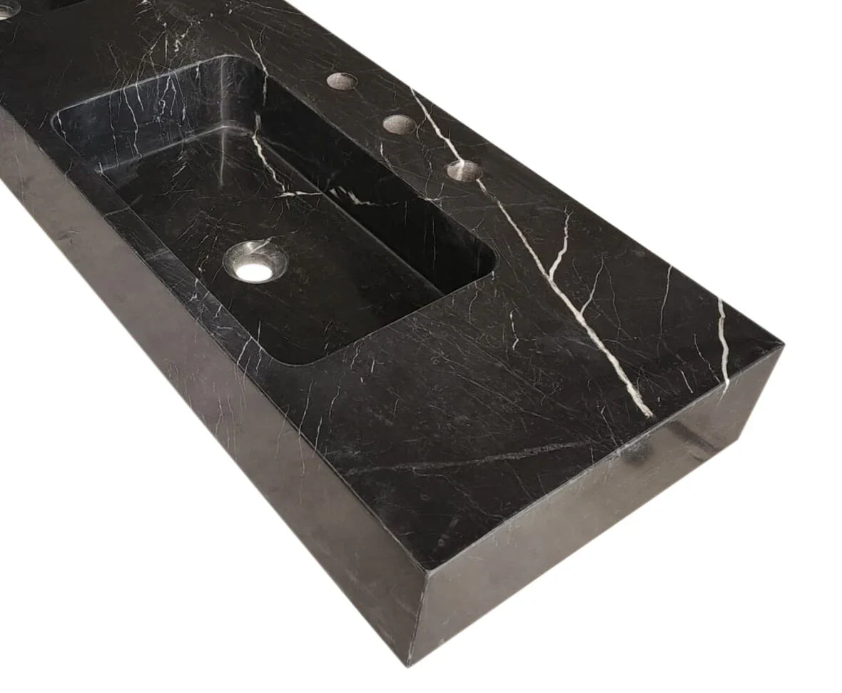Toros Black Marble Double Sink Wall-mount Bathroom Sink Polished (W)18