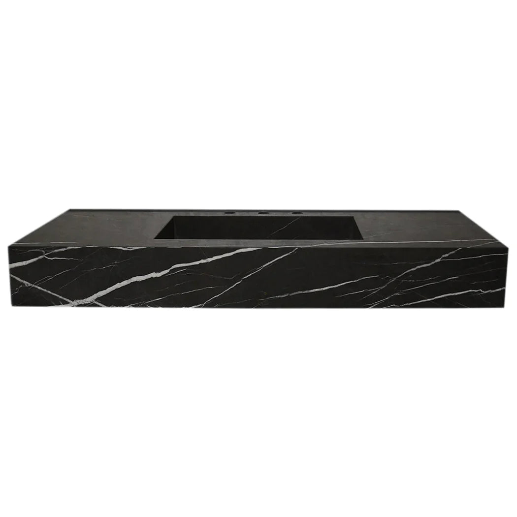 Toros Black Marble Rectangular Wall-mount Bathroom Sink (W)20