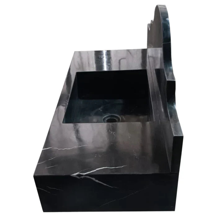 Toros Black Marble Wall-mount Bathroom Sink with Backsplash Polished (W)15